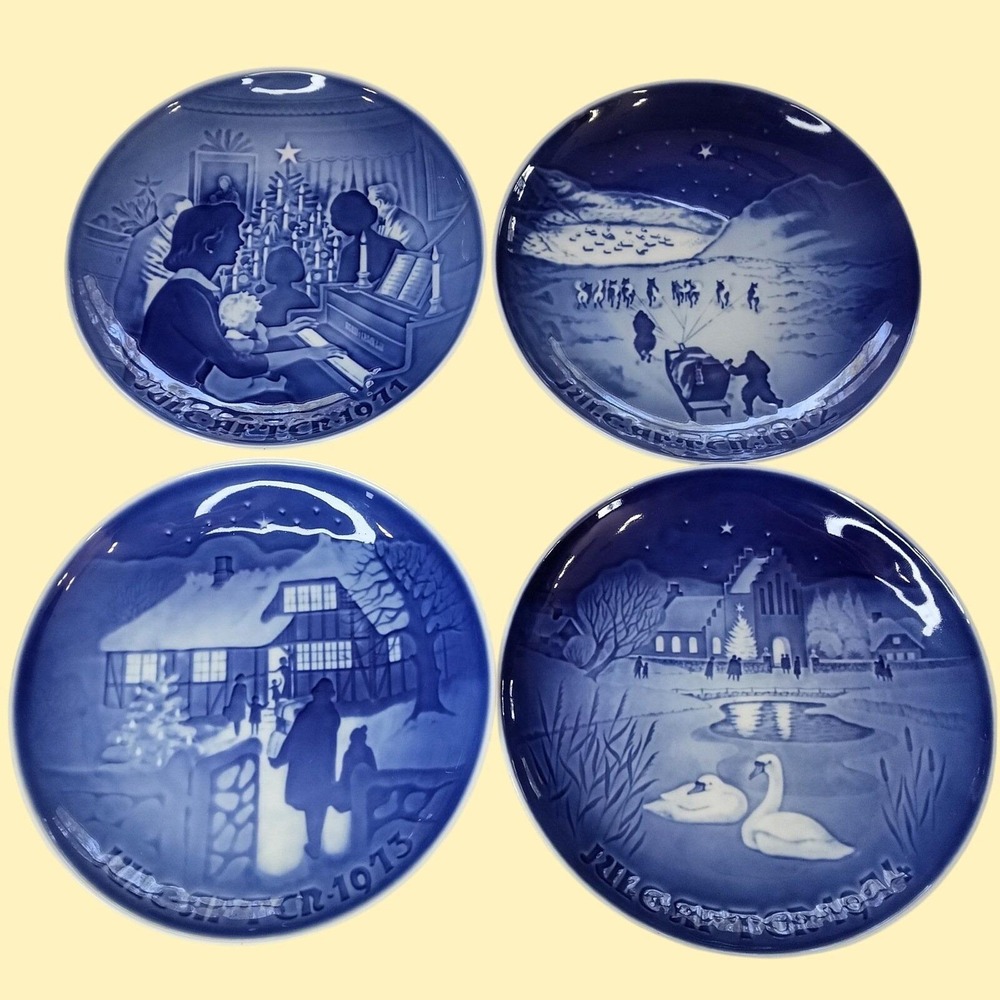 Bing & Grondahl Christmas Plates 1971-1974 Set of 4 B&G Copenhagen Blue White
